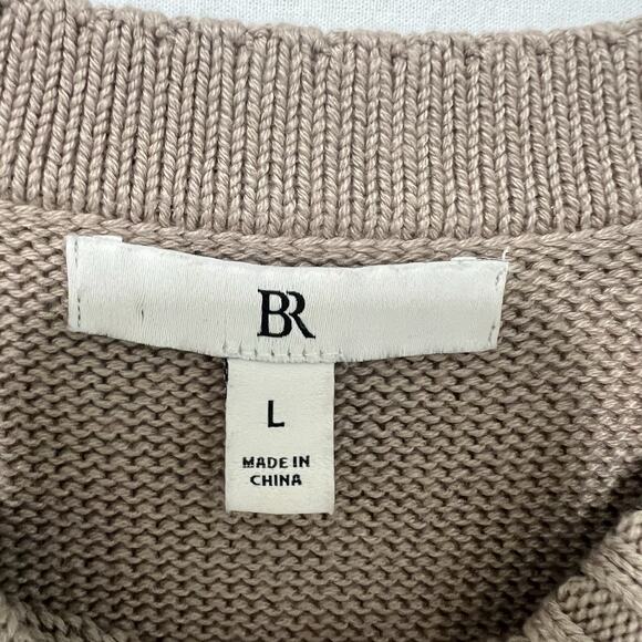 Banana Republic Cotton Silk Crew Neck Sweater Women Large Beige/White Stripe - Picture 6 of 11